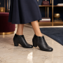 Botine dama negre din piele naturala box cu toc gros si fermoar lateral MV4NBOX